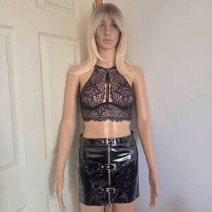 VICTORIA'S SECRET Lace Bralette Size 34B with Garter Belt & Latex Fetish Skirt S